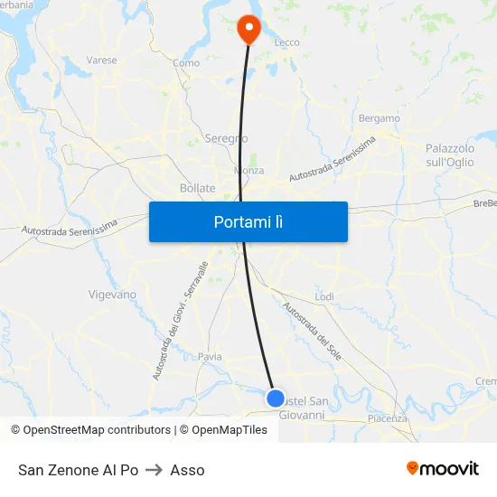 San Zenone Al Po to Asso map