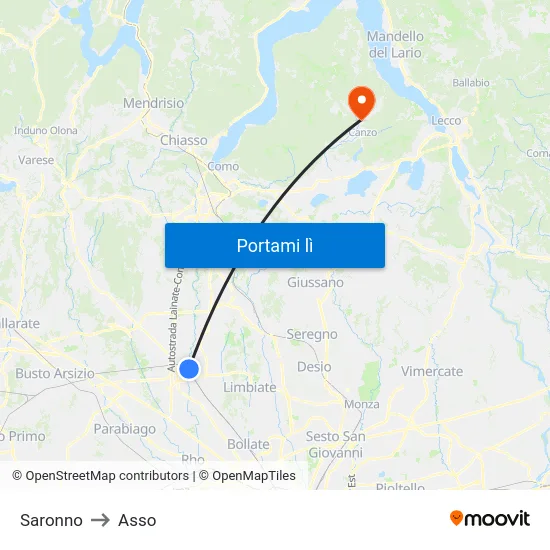 Saronno to Asso map