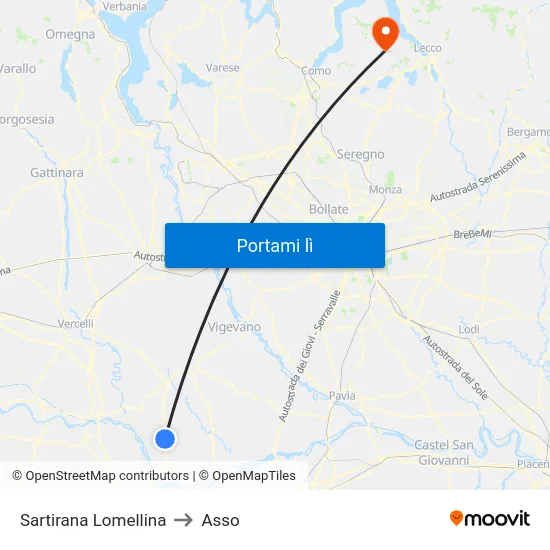 Sartirana Lomellina to Asso map