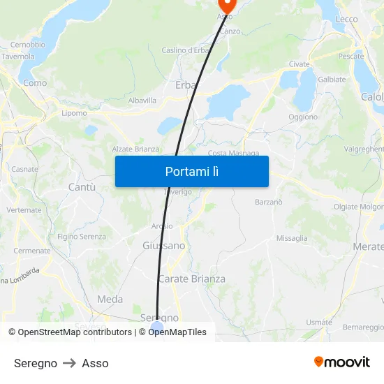 Seregno to Asso map