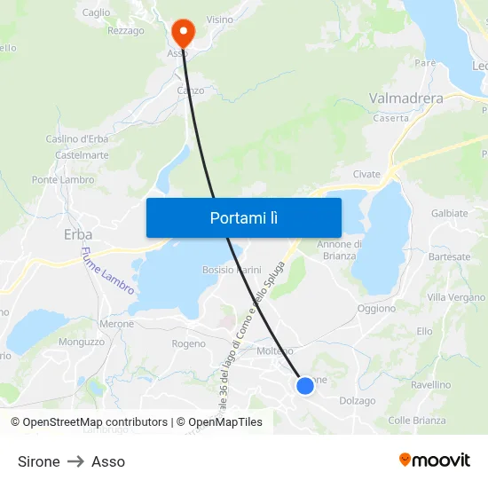 Sirone to Asso map