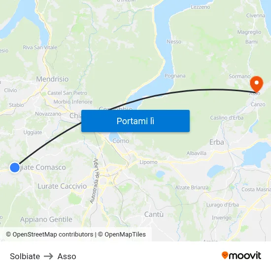 Solbiate to Asso map