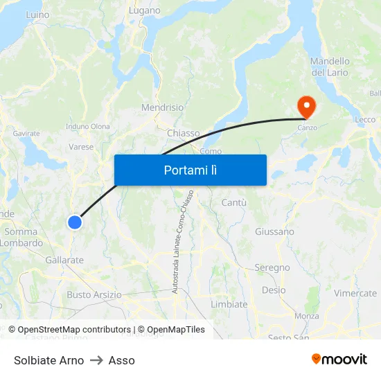 Solbiate Arno to Asso map