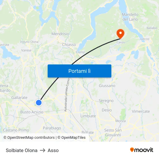 Solbiate Olona to Asso map