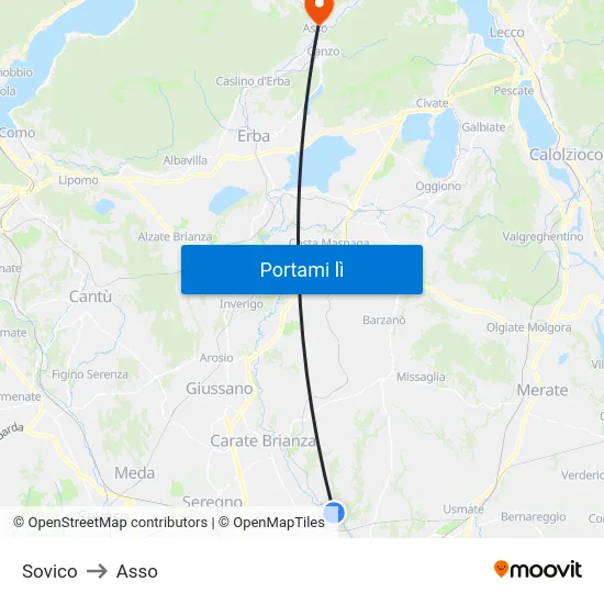 Sovico to Asso map