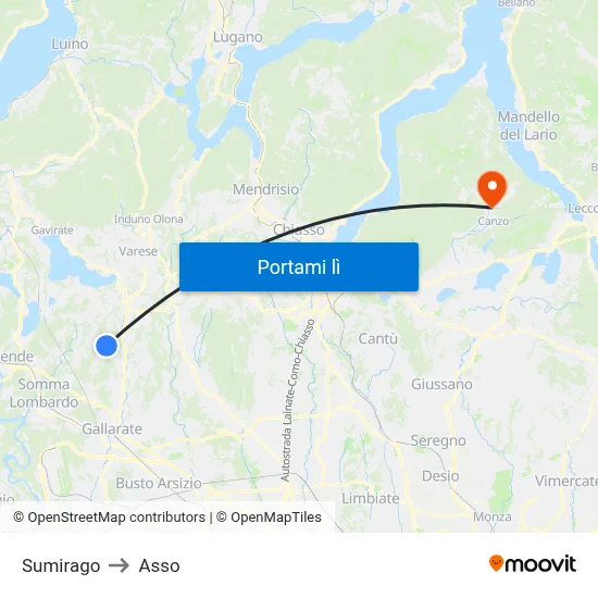 Sumirago to Asso map