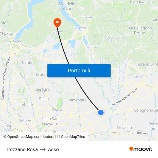 Trezzano Rosa to Asso map