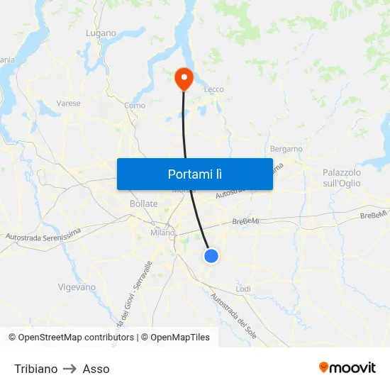 Tribiano to Asso map