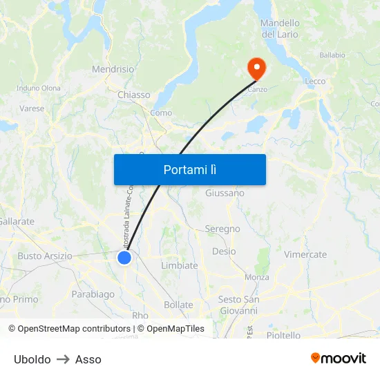 Uboldo to Asso map