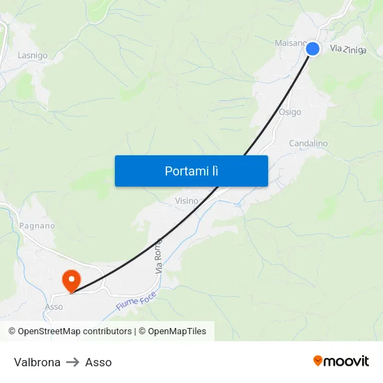Valbrona to Asso map