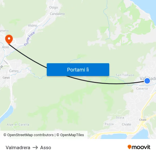 Valmadrera to Asso map