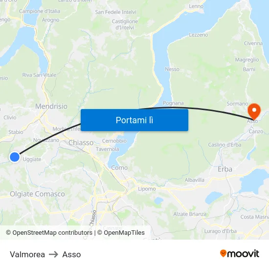 Valmorea to Asso map