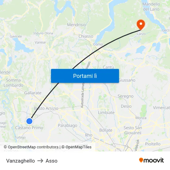 Vanzaghello to Asso map