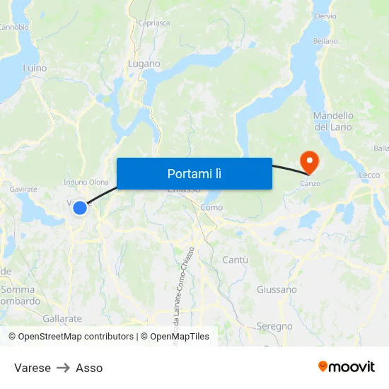 Varese to Asso map
