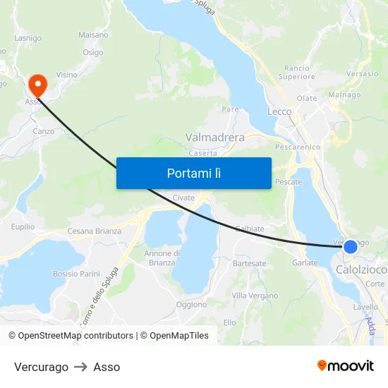 Vercurago to Asso map