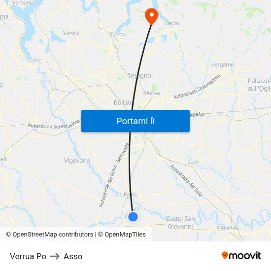 Verrua Po to Asso map