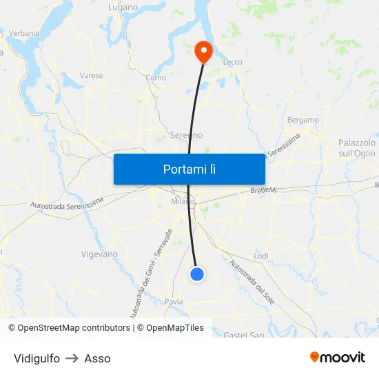 Vidigulfo to Asso map