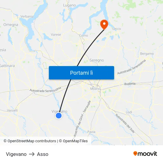 Vigevano to Asso map