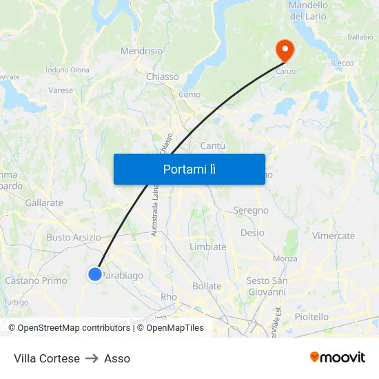 Villa Cortese to Asso map