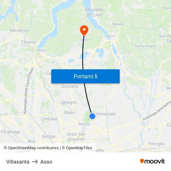 Villasanta to Asso map