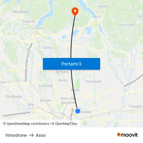 Vimodrone to Asso map