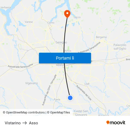 Vistarino to Asso map