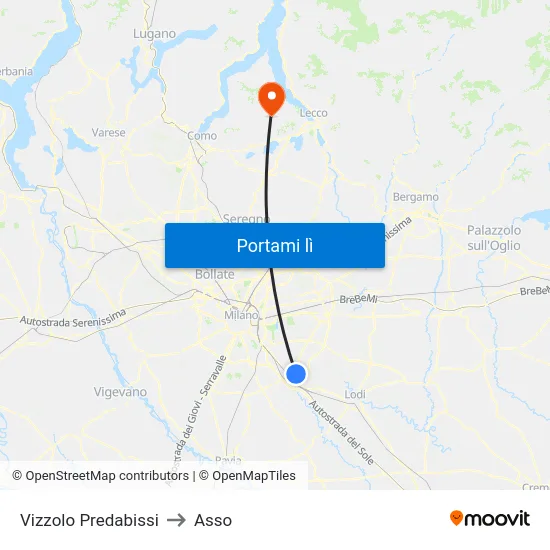 Vizzolo Predabissi to Asso map