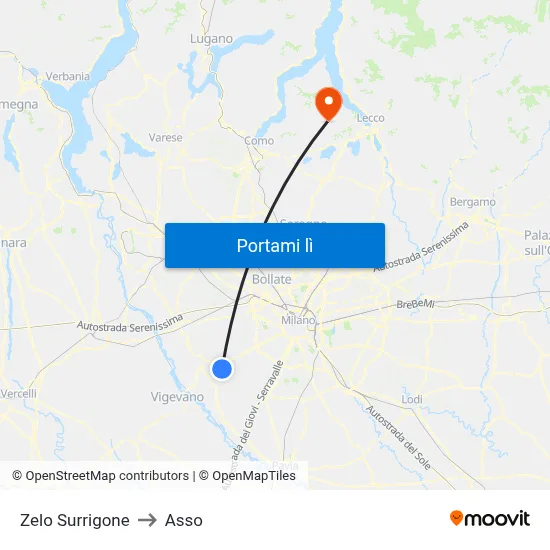 Zelo Surrigone to Asso map