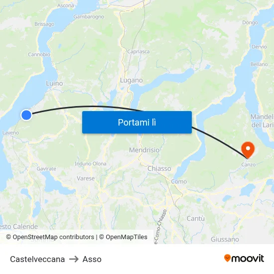 Castelveccana to Asso map