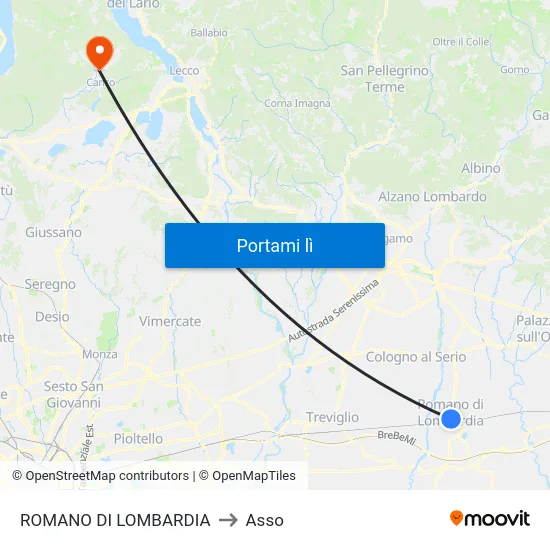 ROMANO DI LOMBARDIA to Asso map