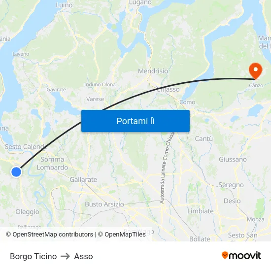 Borgo Ticino to Asso map