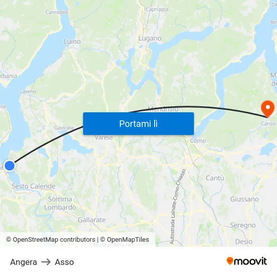 Angera to Asso map