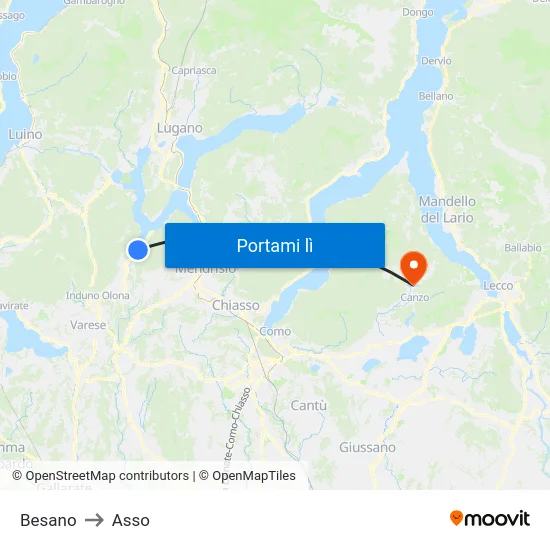 Besano to Asso map