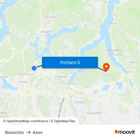 Bisuschio to Asso map