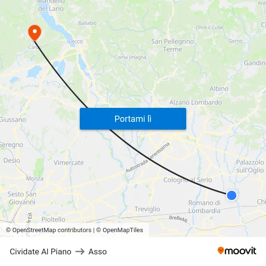 Cividate Al Piano to Asso map