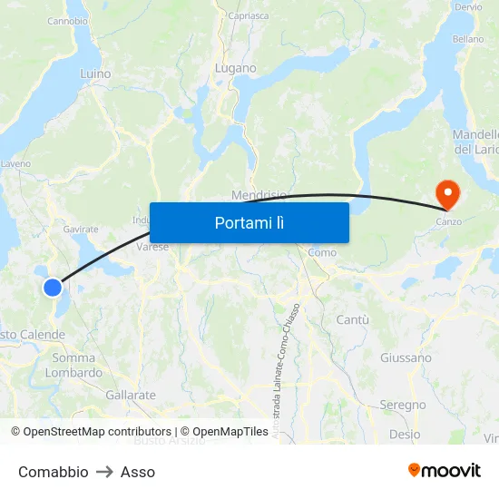 Comabbio to Asso map