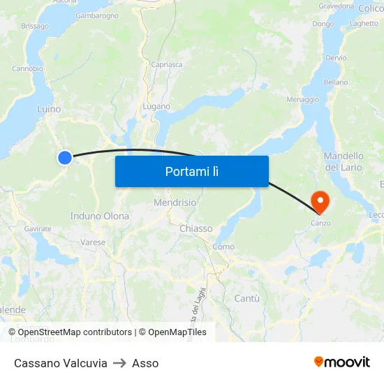 Cassano Valcuvia to Asso map