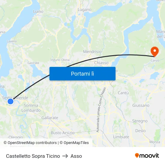 Castelletto Sopra Ticino to Asso map