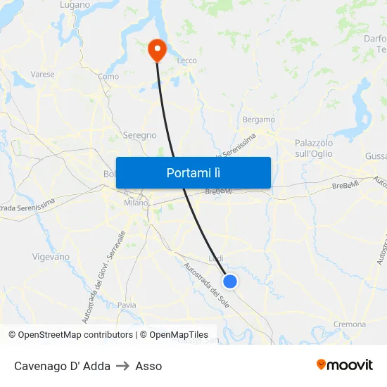 Cavenago D' Adda to Asso map