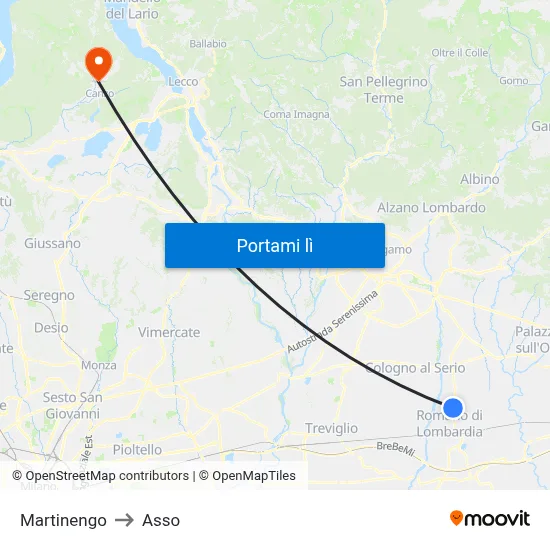 Martinengo to Asso map
