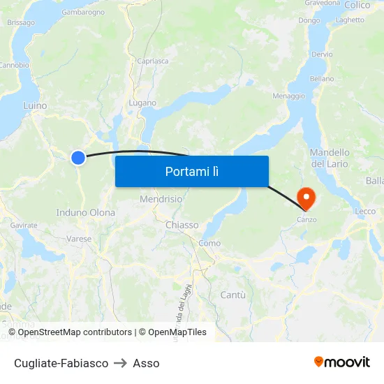 Cugliate-Fabiasco to Asso map