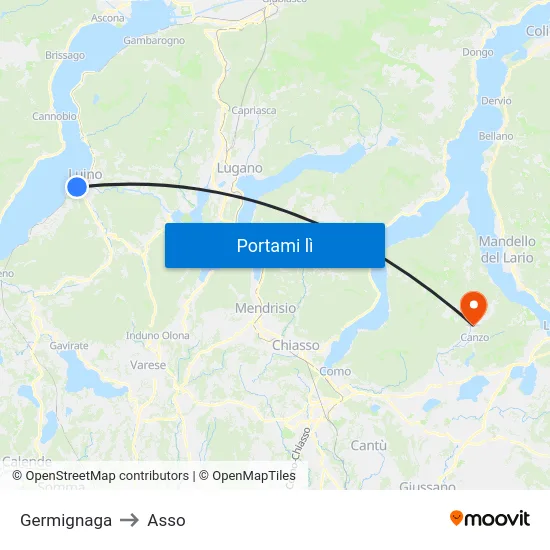 Germignaga to Asso map