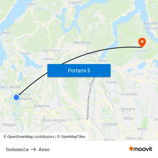 Golasecca to Asso map