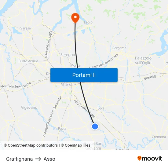 Graffignana to Asso map