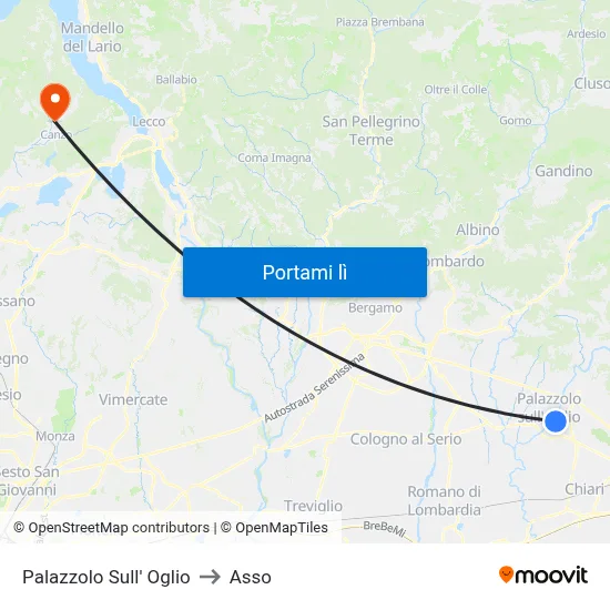 Palazzolo Sull' Oglio to Asso map