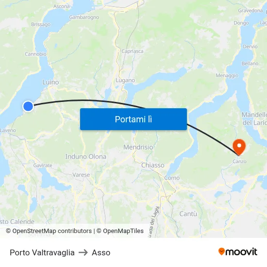 Porto Valtravaglia to Asso map