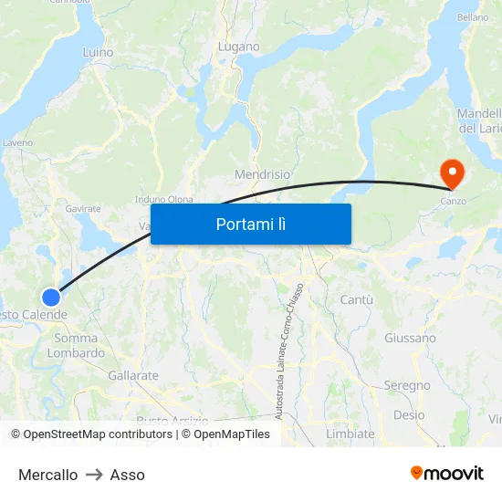 Mercallo to Asso map