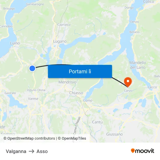 Valganna to Asso map