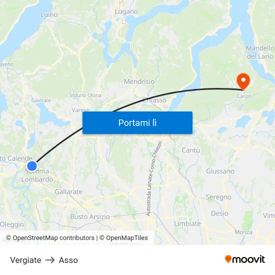 Vergiate to Asso map