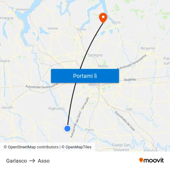 Garlasco to Asso map